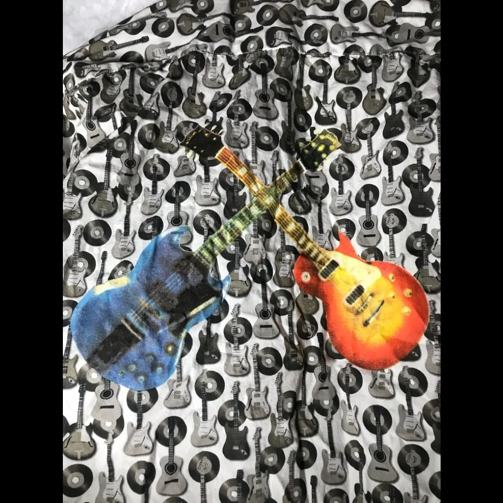 AGE OF WISDOM Guitar Print Button Down Dress Shirt 12-14 Boys